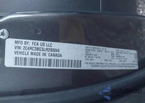 2020 Chrysler Pacifica Awd Launch Edition z USA, uszkodzony, nr VIN 2C4RC3BG3LR290044